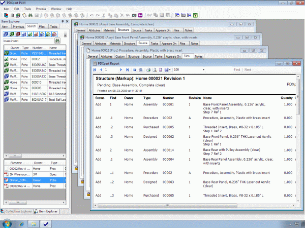 PDXpert product lifecycle management software offers users a rich, intuitive interface PDXpert PLM software showing bill of materials report