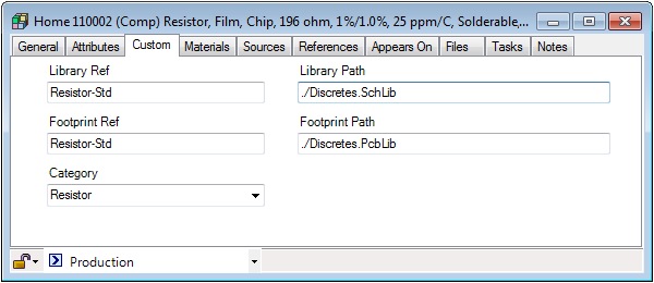 Example resistor custom attribute values Example resistor custom attribute values