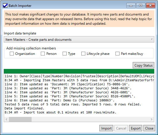 Batch Importer after importing the ItemMaster file