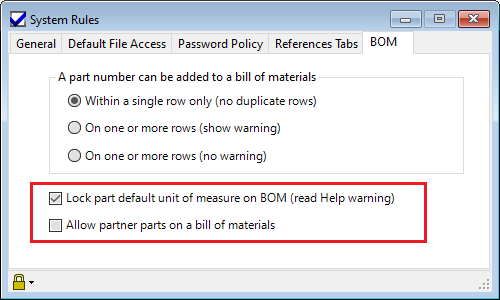 System rules for BOM