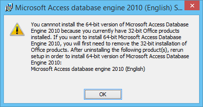 Error on installing 64-bit OLEDB driver