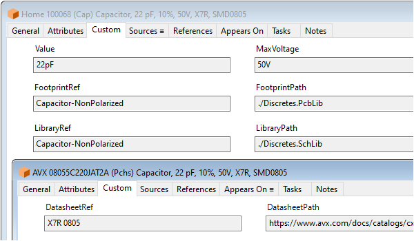 Capacitor custom attributes with purchased source for OrCAD CIS