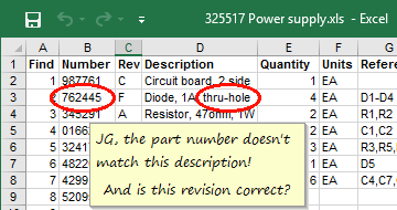 BOM spreadsheet with clerical errors