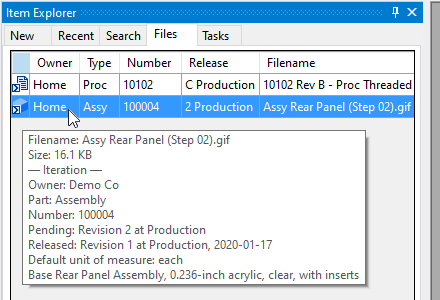 Files list tooltip