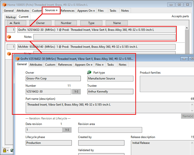 PDXpert product lifecycle management software identifies your approved vendor part sources PDXpert PLM software part source list