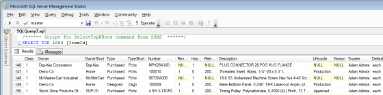 PDXpert PLM software view within SQL Management Studio