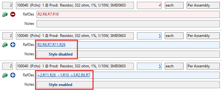 Markup style for RefDes differences