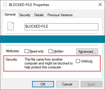 File properties security block